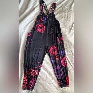 Lily by Firmiana Black Floral Pocketed Romper